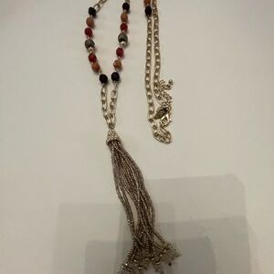 Chic Gold and Red Beaded Tassel Necklace